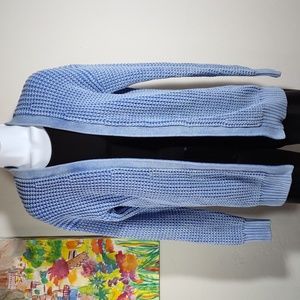 Michael Kors Faded Chambray Cotton Knit Cardigan Sweater